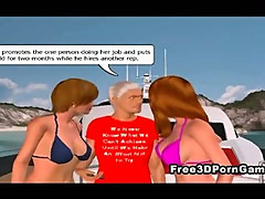 Two sexy 3D cartoon babes sucking and fucking on a boat