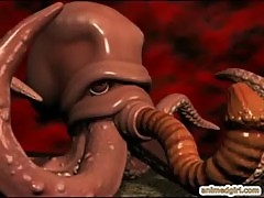 Cute 3d hentai caught and drilled by tentacles