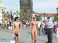 Crazy Leonelle and Laura naked on public streets