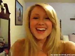 Slutty blonde chick sharing her tits with the world